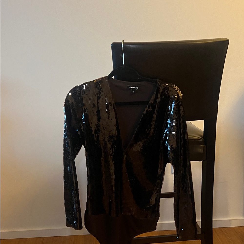 Express Shimmering Black/Brown Sequin Bodysuit